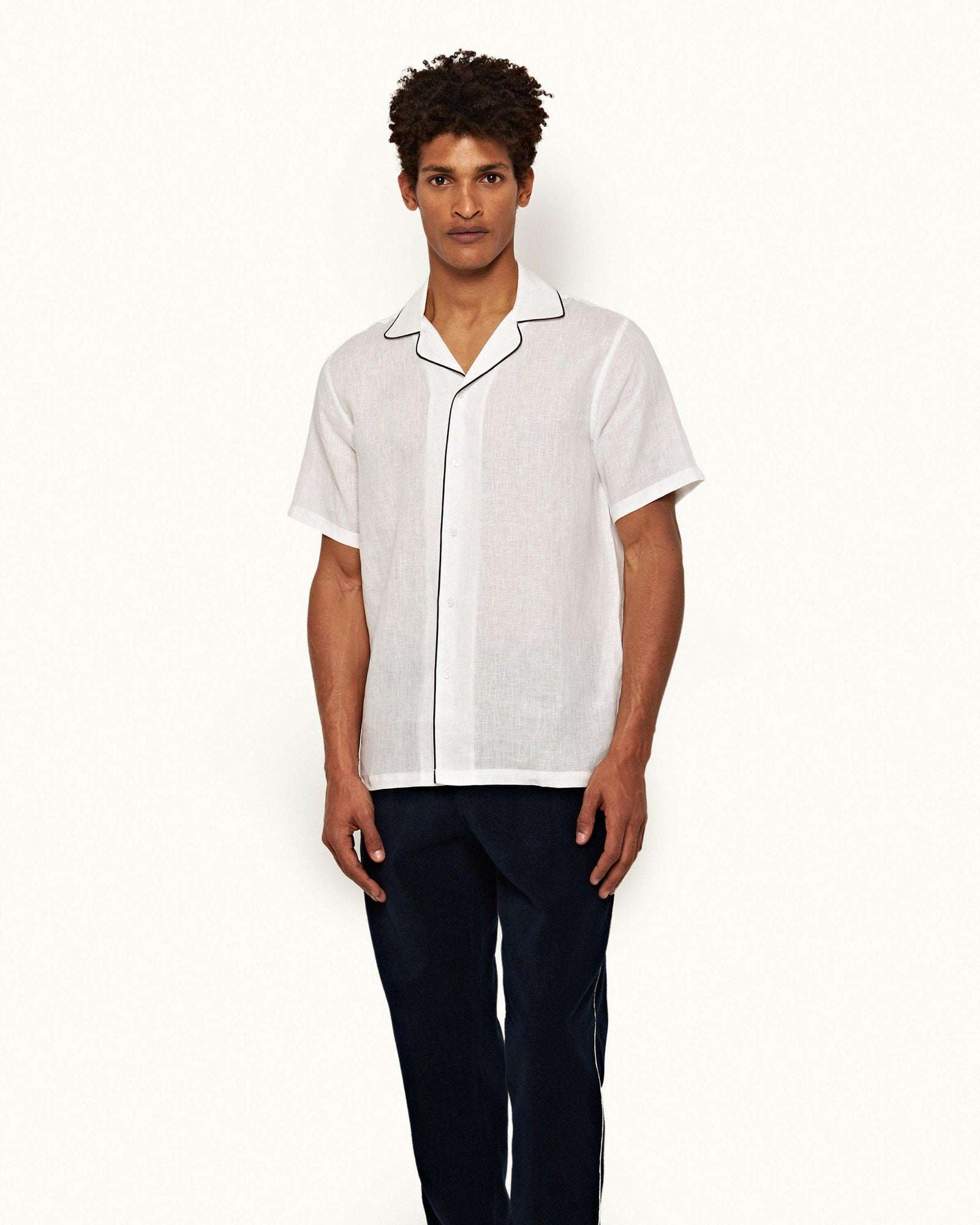 Cloud Capri Collar Contrast Piping Linen Shirt | Cloud