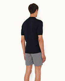 Horton Silk Night Iris Checkerboard Resort Placket Silk Polo Shirt | Night Iris