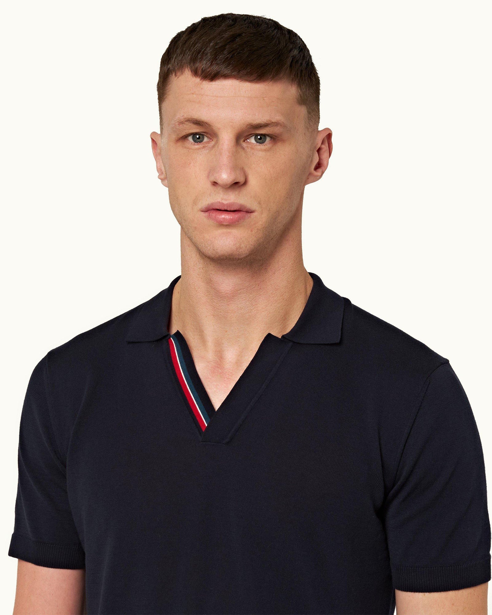 Horton Stripe Navy Tailored Fit Organic Cotton Polo Shirt | Navy