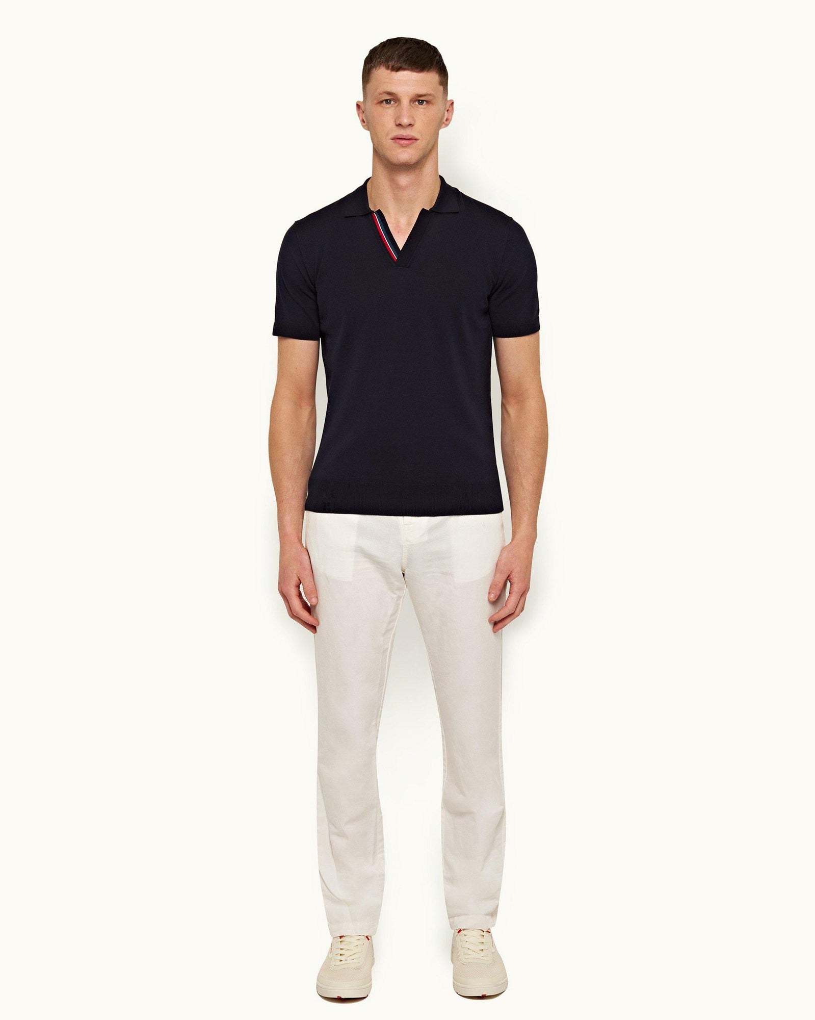 Horton Stripe Navy Tailored Fit Organic Cotton Polo Shirt | Navy