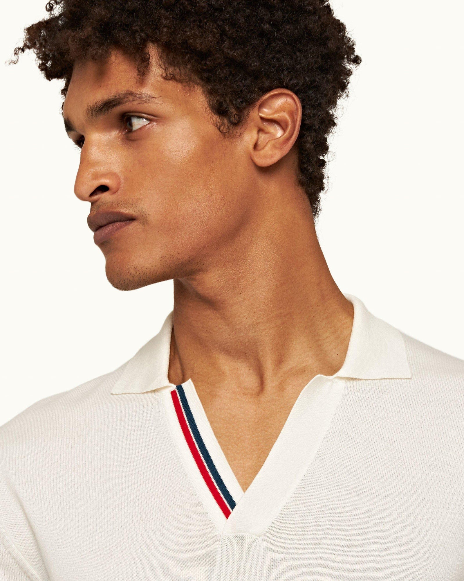 Horton Stripe White Sand Tailored Fit Organic Cotton Polo Shirt | White Sand