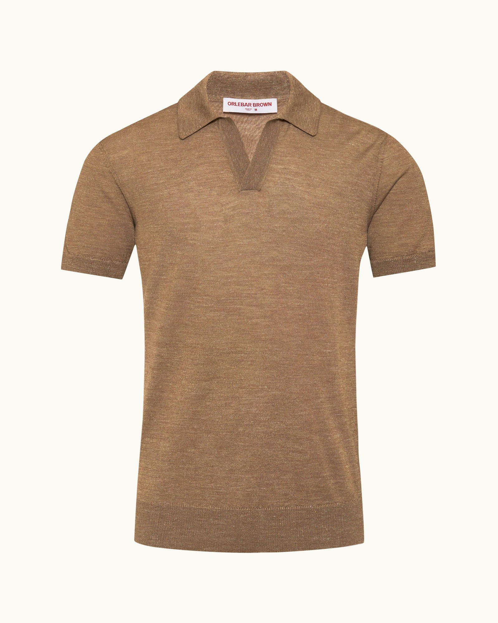 Tailored Fit Merino-Silk Knit Polo Shirt In Dark Biscuit Colour | Dark Biscuit