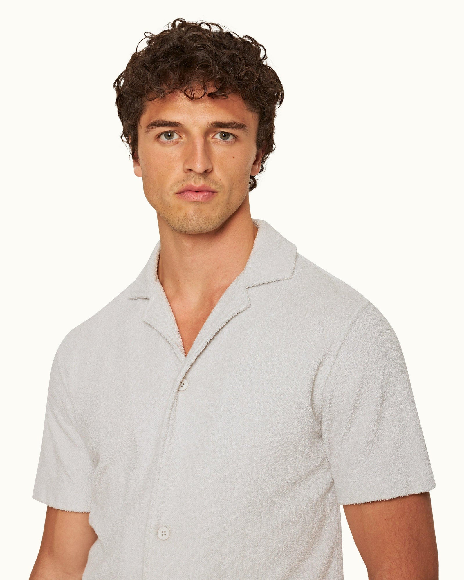 Howell Towelling Cinder Relaxed Fit Capri Collar Short-Sleeve Cotton Shirt | Cinder