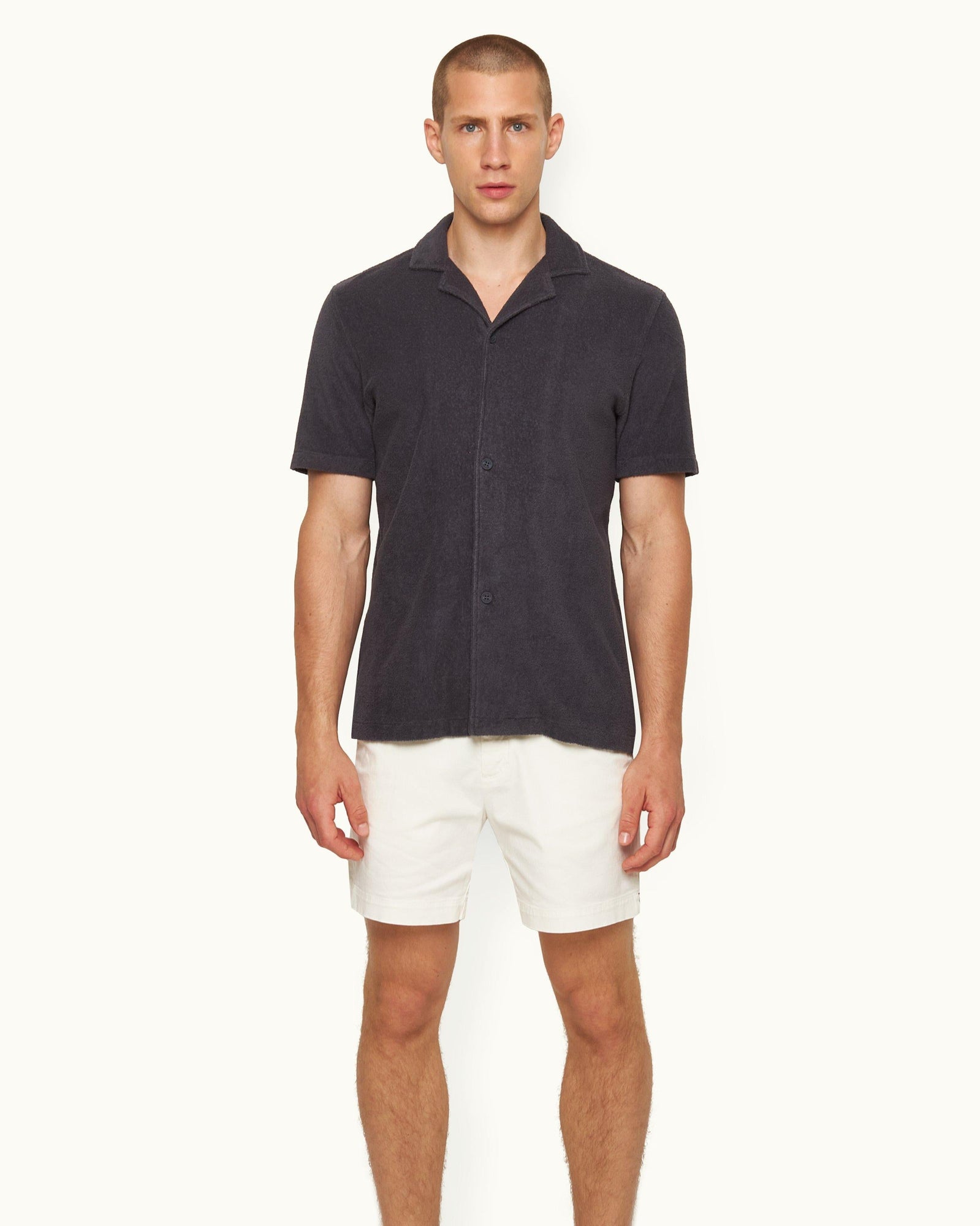 Howell Piranha Grey Relaxed Fit Cotton Towelling Shirt | Piranha Grey