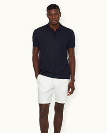 Jarrett Jacquard Classic Fit Jacquard Knitted Rib Cotton-Modal Polo Shirt In Night Iris Blue | Night Iris