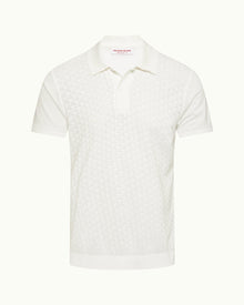 Jarrett Jacquard Classic Fit Jacquard Knitted Rib Cotton-Modal Polo Shirt In White | White