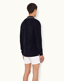 Night Iris Classic Fit Half-Zip Long-Sleeve Polo Shirt | Night Iris