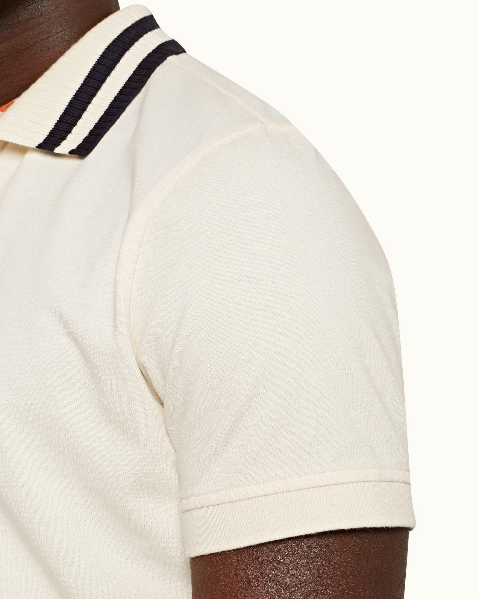 Jarrett White Sand Classic Fit Stripe Tipped Collar Cotton Polo Shirt | White Sand