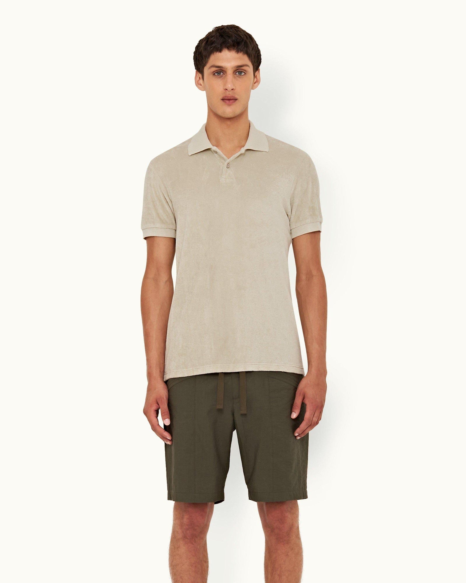 Parched Green Classic Fit Towelling Polo Shirt | Parched Green