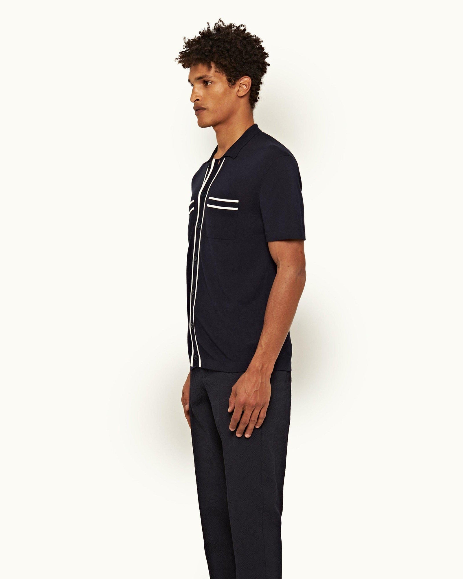 Night Iris Capri Collar Tipping Detail Knit Shirt | Night Iris