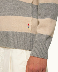 Granite Stripe Merino Knit Long-Sleeve Polo Shirt | Granite