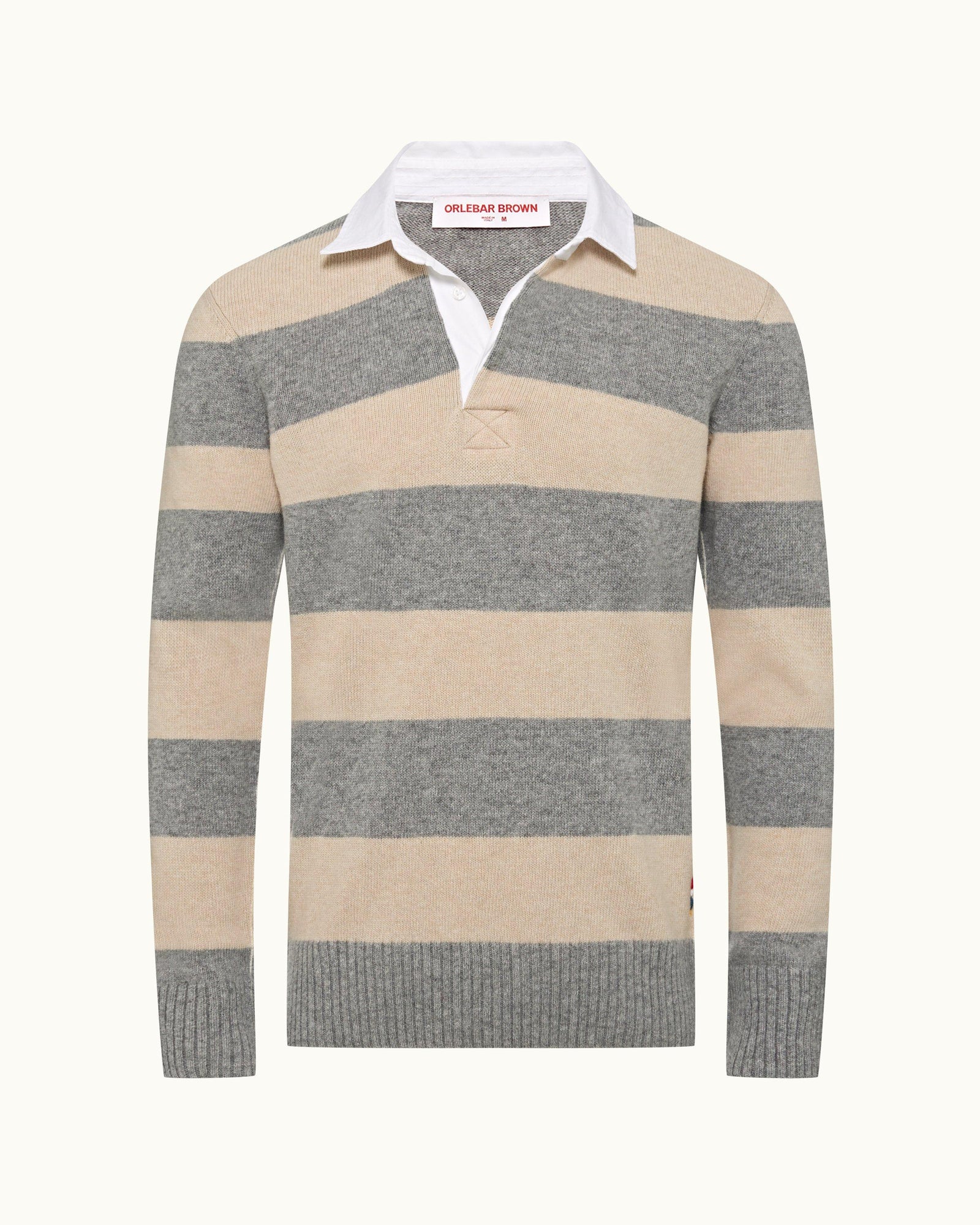Granite Stripe Merino Knit Long-Sleeve Polo Shirt | Granite