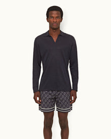 Dark Sapphire/Sea Mist Bandana Relaxed Fit Drawcord Stretch-Cotton Shorts | Dark Sapphire/Sea Mist