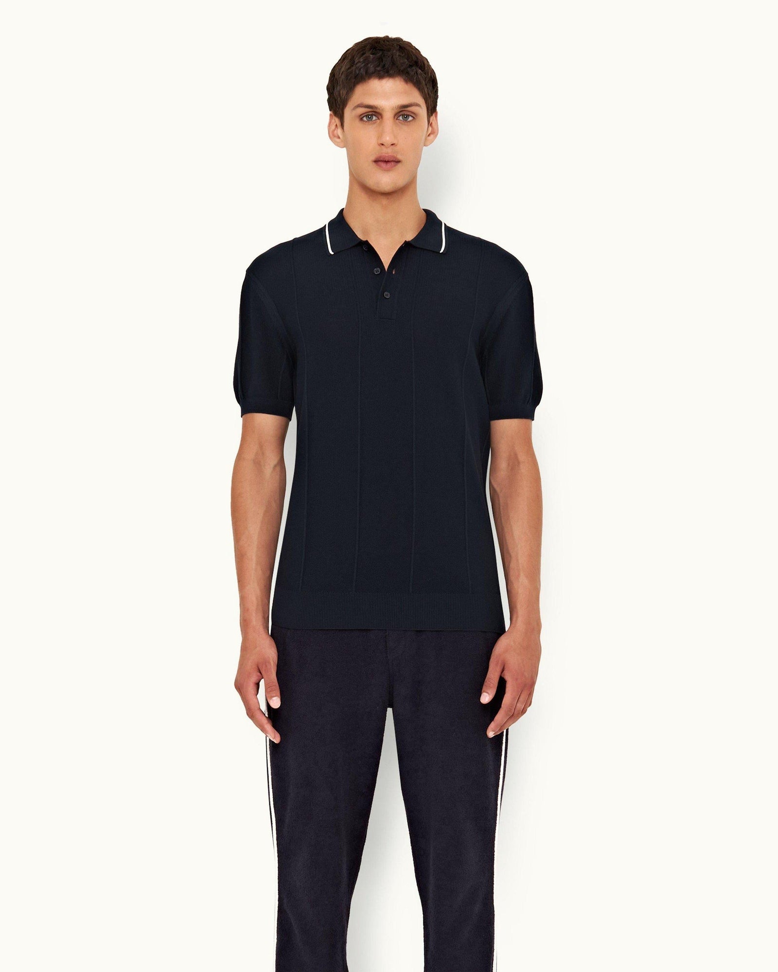 Night Iris Tailored Fit Waffle Towelling Polo Shirt | Night Iris