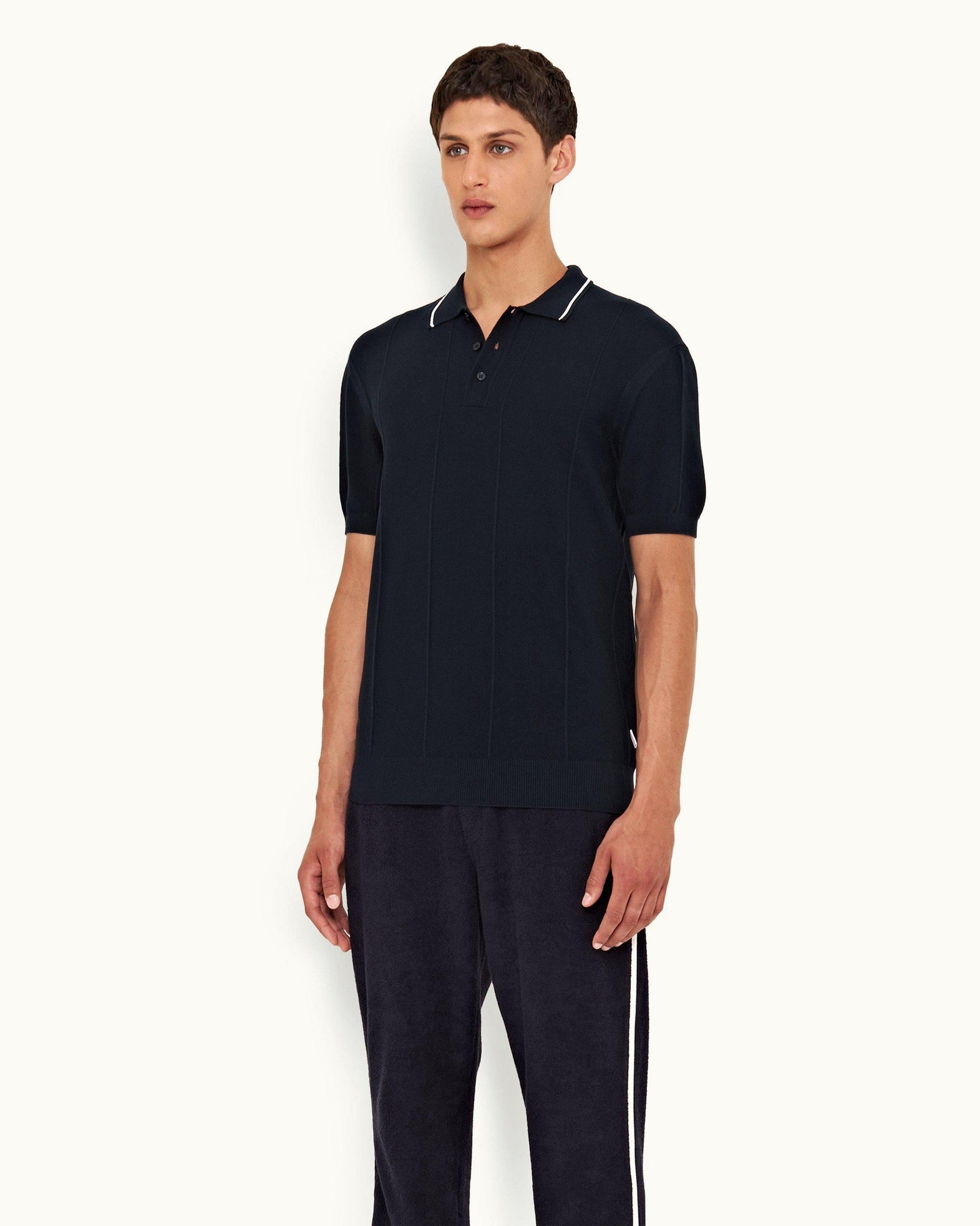 Night Iris Tailored Fit Waffle Towelling Polo Shirt | Night Iris