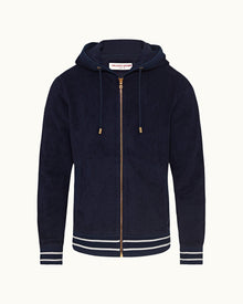 Mathers Towelling Navy Zip-Thru Towelling Hooded Sweatshirt | Navy