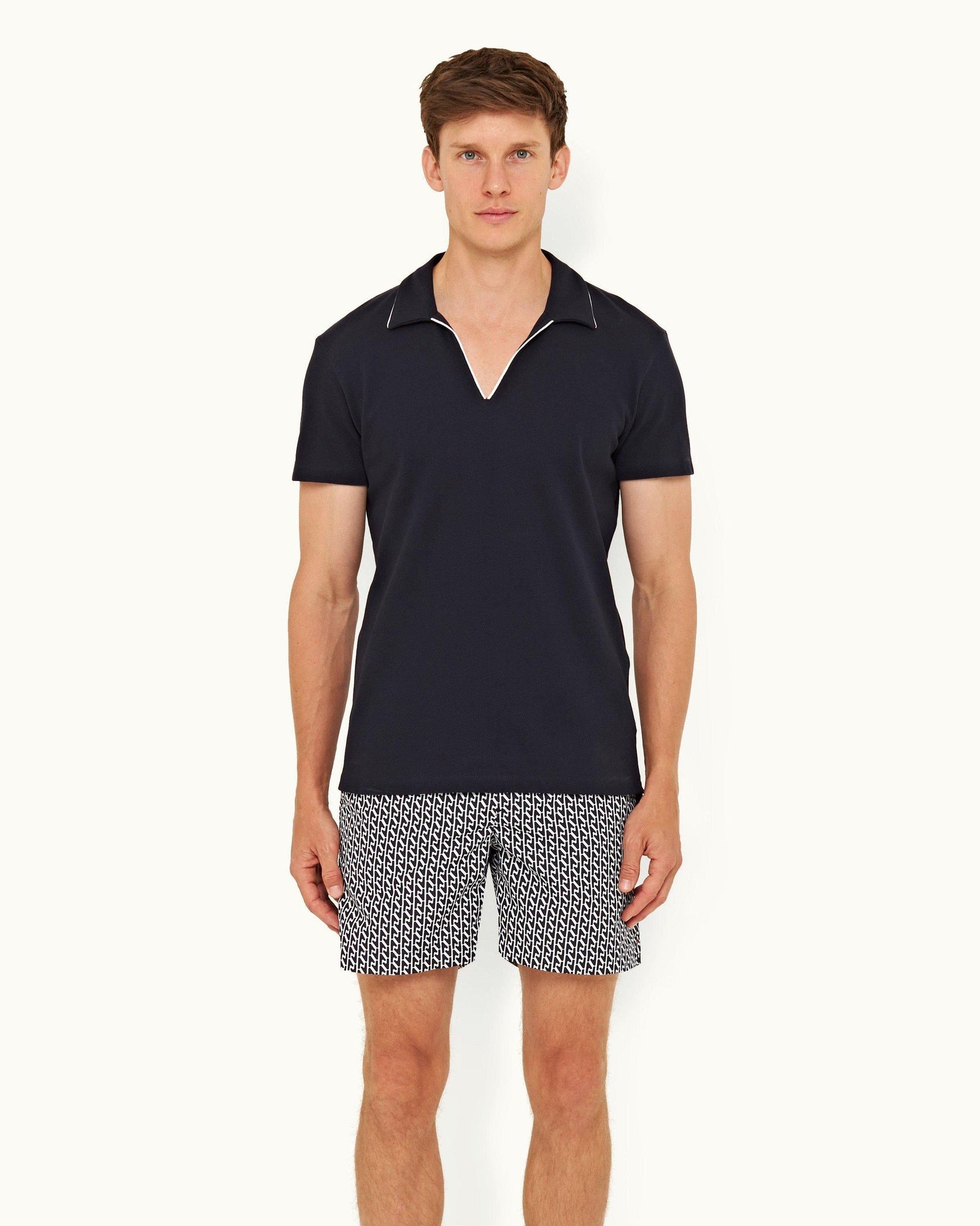 Night Iris Classic Fit Contrast Placket Cotton Pique Polo Shirt | Night Iris