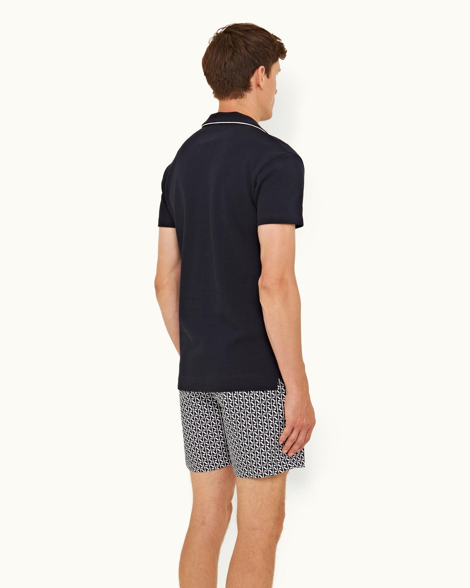 Night Iris Classic Fit Contrast Placket Cotton Pique Polo Shirt | Night Iris