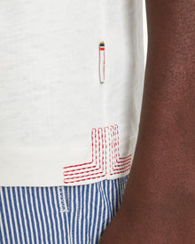 Montrose Classic Fit 3-Button Placket Cotton-Linen T-Shirt in Thasos Beach colour | Thasos Beach