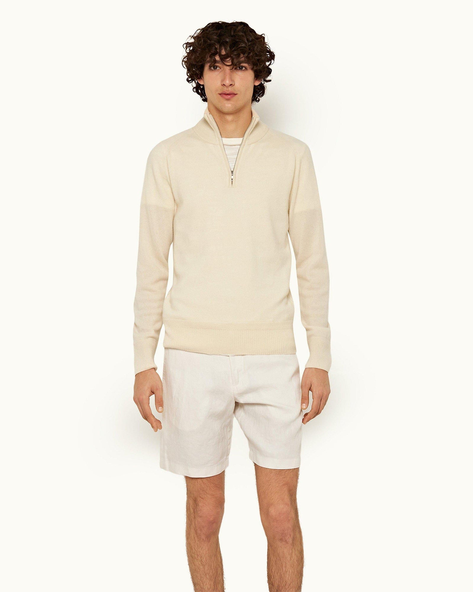 Norwich Linen White Sand Tailored Fit O.B Stripe Linen Shorts | White Sand