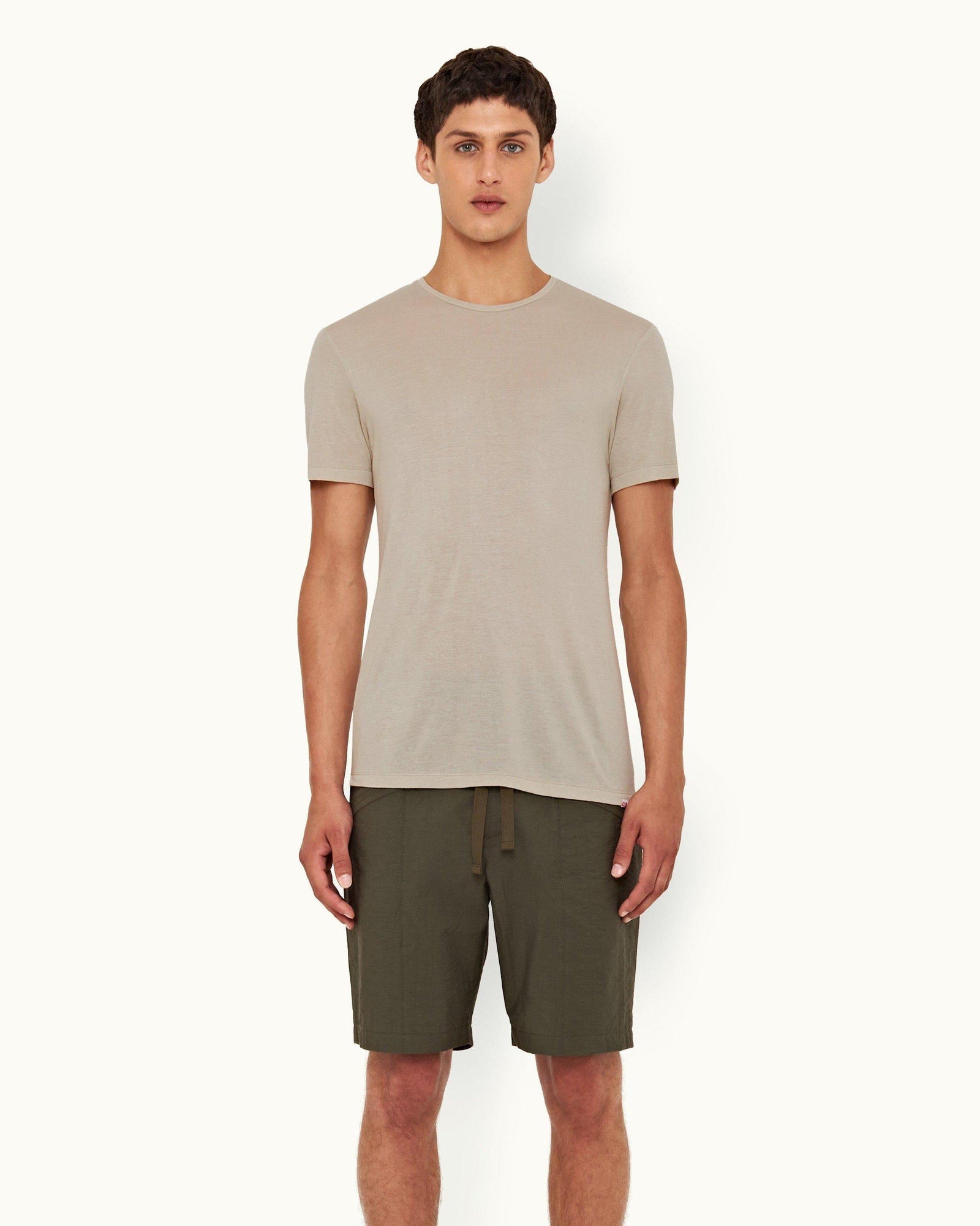 Parched Green Tailored Fit Crew Neck Cashmere T-shirt | Parched Green