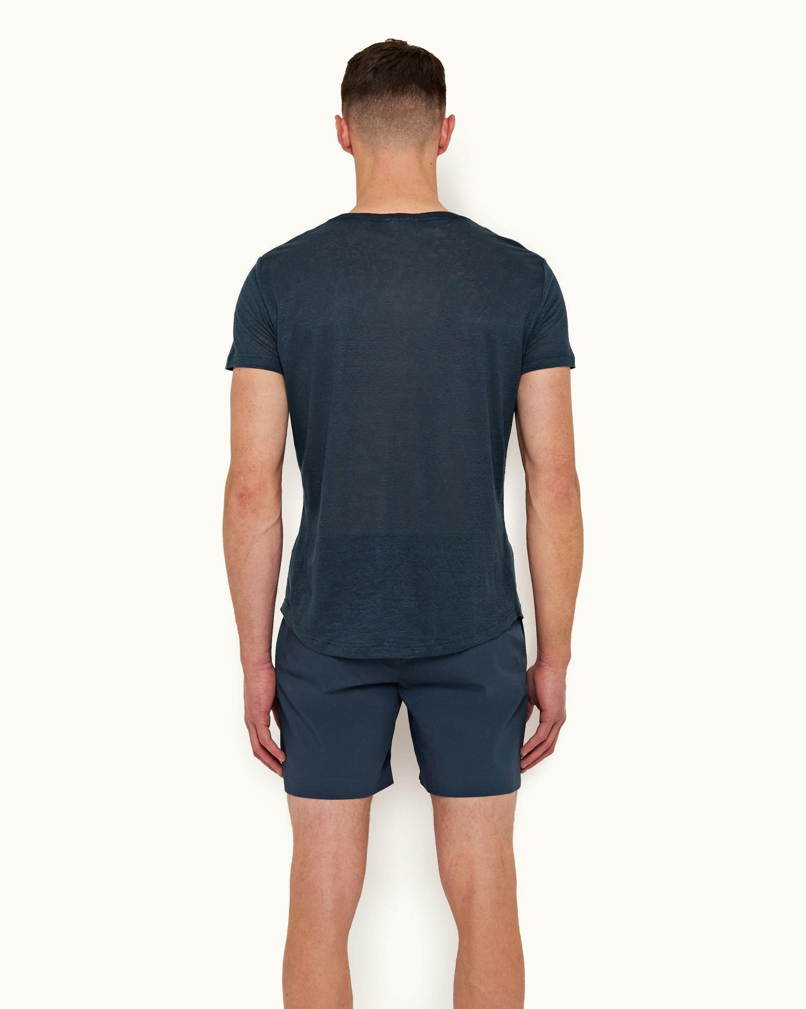 Ob-T Linen Oceanic Blue Tailored Fit Crew Neck Linen T-shirt | Oceanic Blue