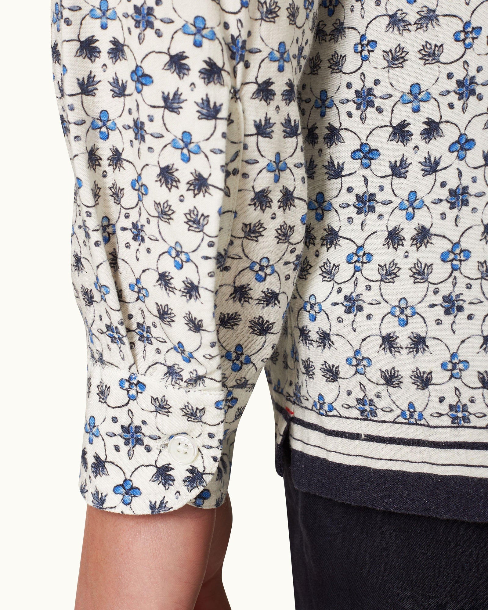 Ridley Fiore Print Relaxed Fit Resort Placket Overhead Shirt in Cashew Colour | Cashew