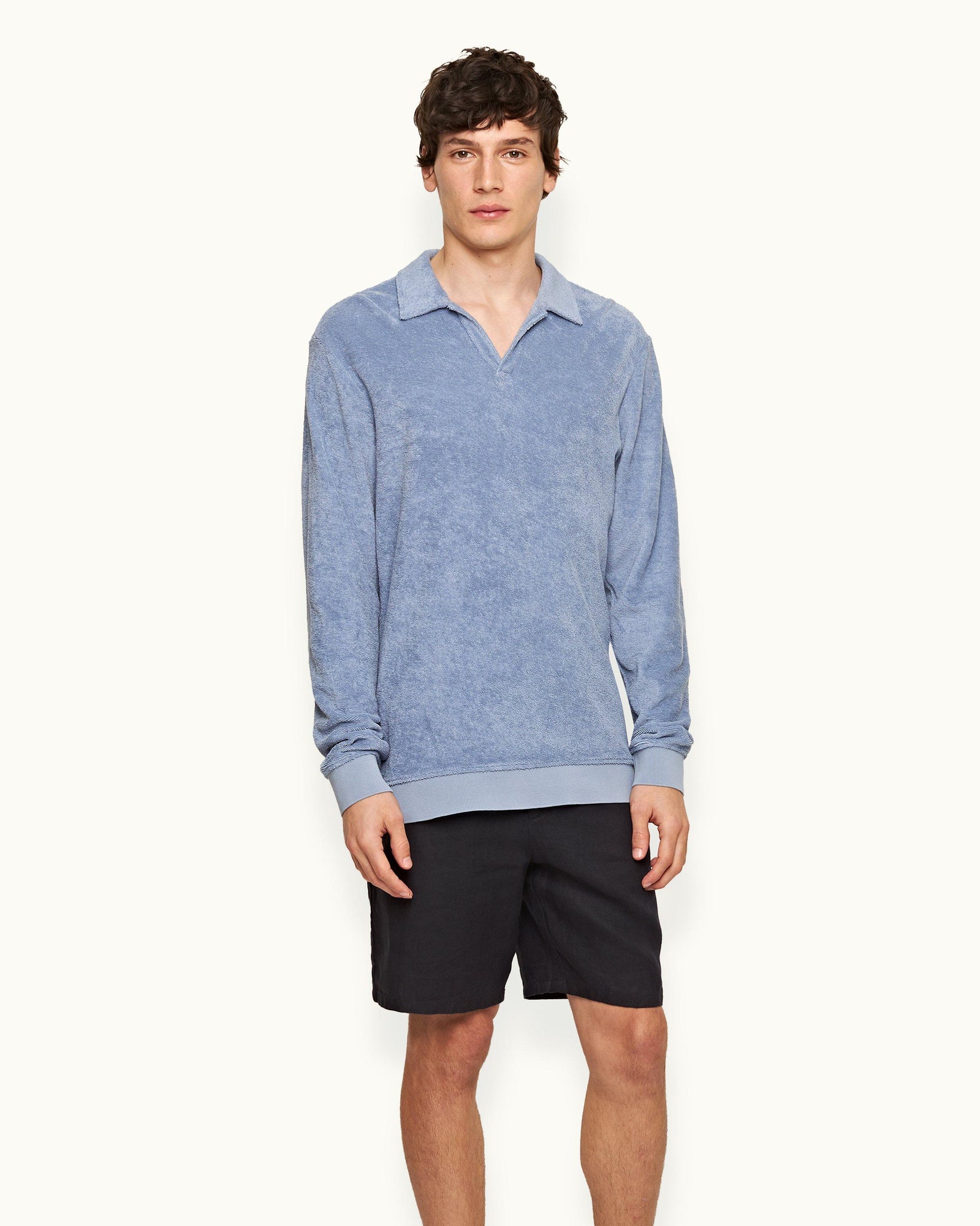 Santino Classic Fit Organic Cotton Towelling Polo Shirt In Springfield Blue | Springfield Blue