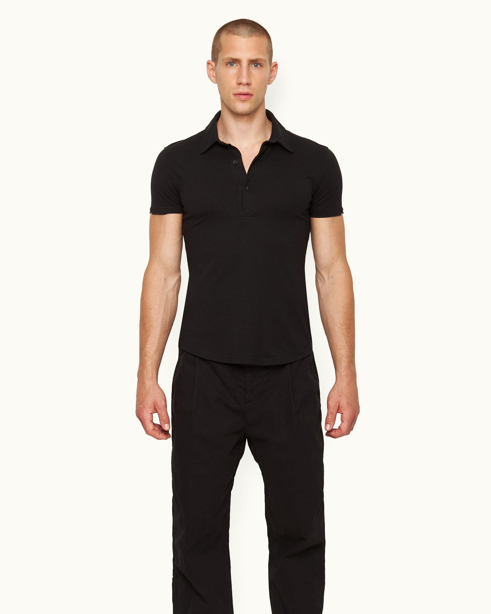 Sebastian Cotton Silk Black Tailored Fit Cotton-Silk Polo Shirt | Black
