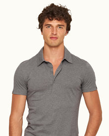 Sebastian Silk Cinder Tailored Fit Short-Sleeve Cotton-Silk Polo Shirt | Cinder