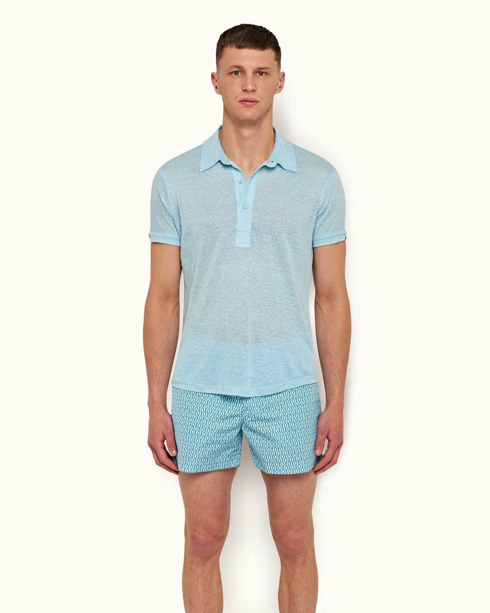 Sebastian Linen Pool Tailored Fit Linen Polo Shirt | Pool