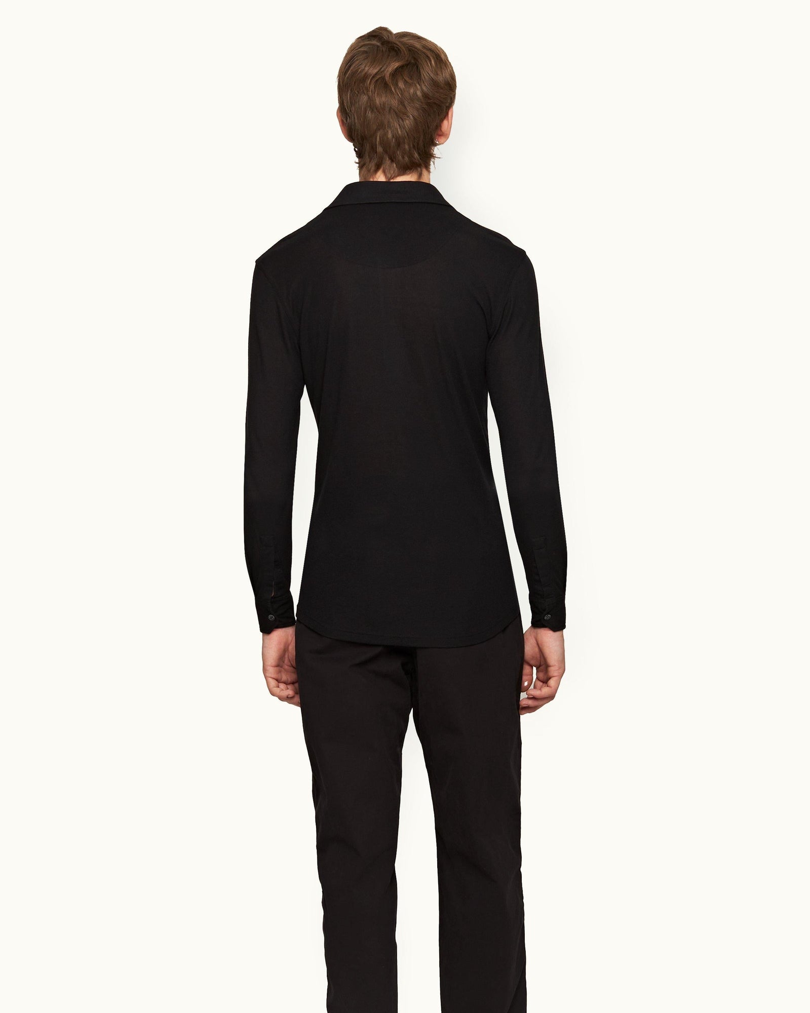 Sebastian Cashmere Black Tailored Fit Long-Sleeve Cashmere Polo Shirt | Black