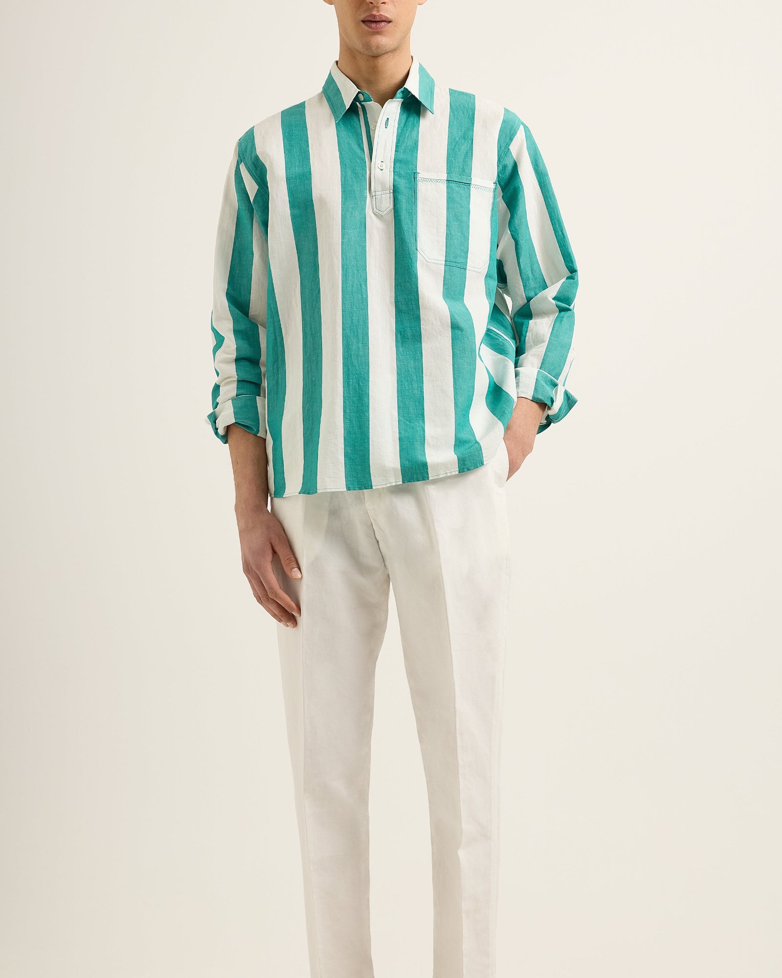 Men | Shanklin Stripe Shirt | Green/White Sand