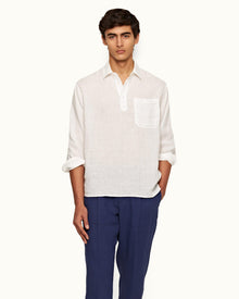 White Relaxed Fit Overhead Laundered Linen Shirt | White