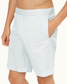 Serenity Blue Relaxed Fit Side Panel Cotton-Linen Shorts | Serenity Blue
