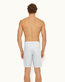 Serenity Blue Relaxed Fit Side Panel Cotton-Linen Shorts | Serenity Blue