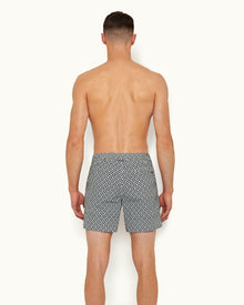 Navy/Cloud Cano Geometric Mid-Length Drawcord Swim Shorts | Navy/Cloud