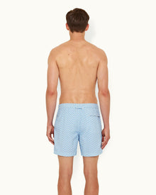 Mirage Blue Geo Navan Print Mid-Length Drawcord Swim Shorts | Mirage Blue