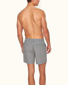 Standard Night Iris/White Sand Geo Print Mid-Length Drawcord Swim Shorts | Night Iris/White Sand