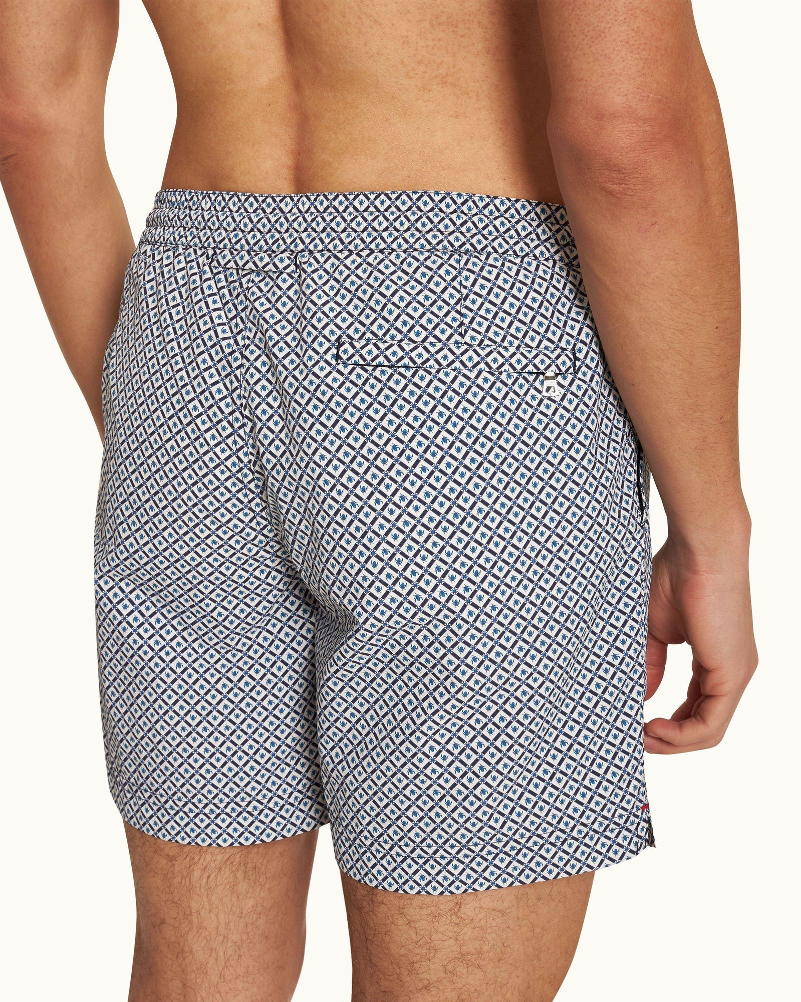 Standard Geo Print Mid-Length Drawcord Swim Shorts in Springfield Blue/White Sand colour | Springfield Blue/White Sand