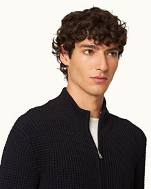 Night Iris Classic Fit Zip-Through Merino Jumper | Night Iris