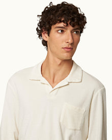 Terry Towelling Cashew Tailored Fit Long-Sleeve Cotton Towelling Resort Polo Shirt | Cashew