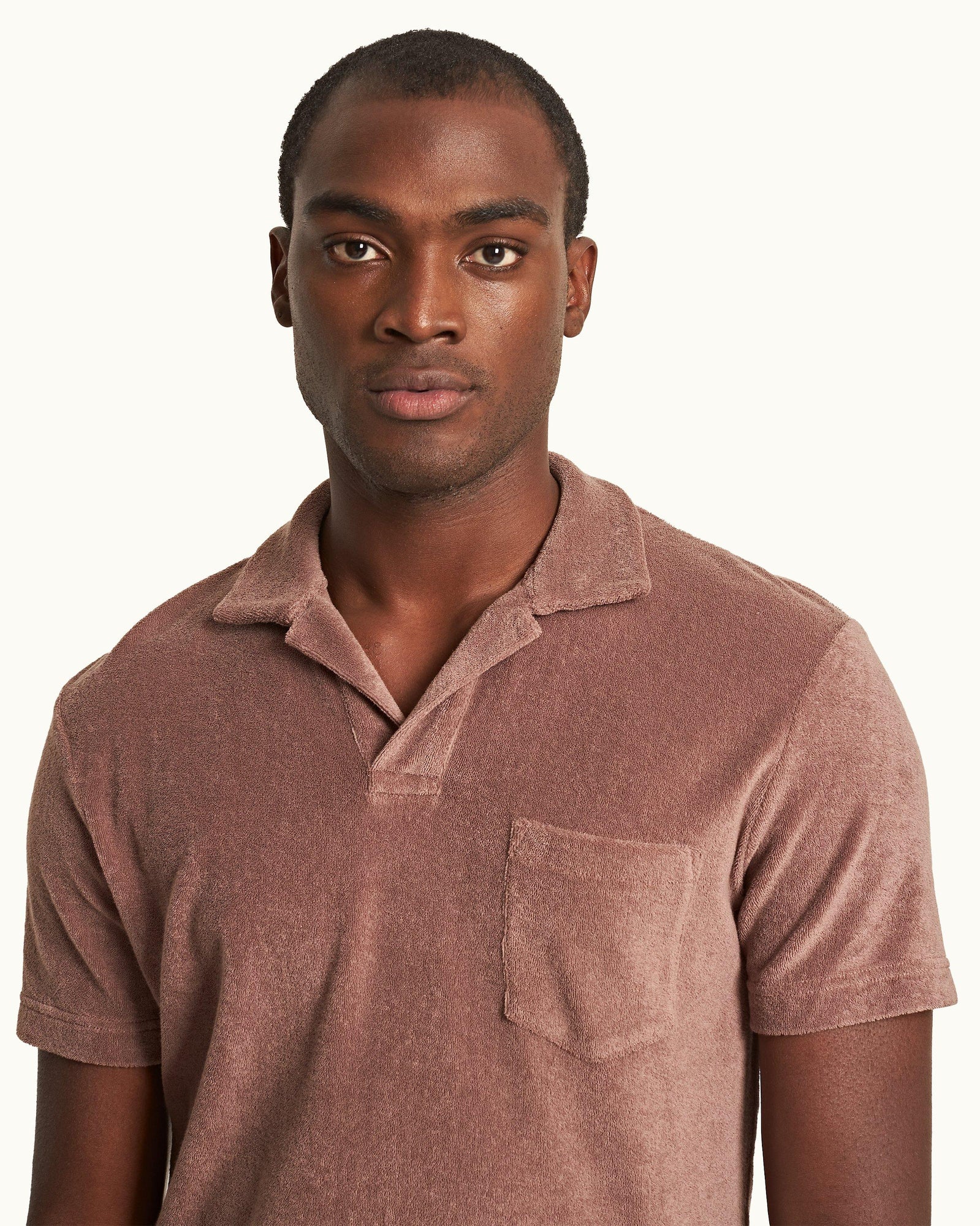 Terry Towelling Organic Cotton Towelling Resort Polo Shirt In Plum Wine Colour | Plum Wine