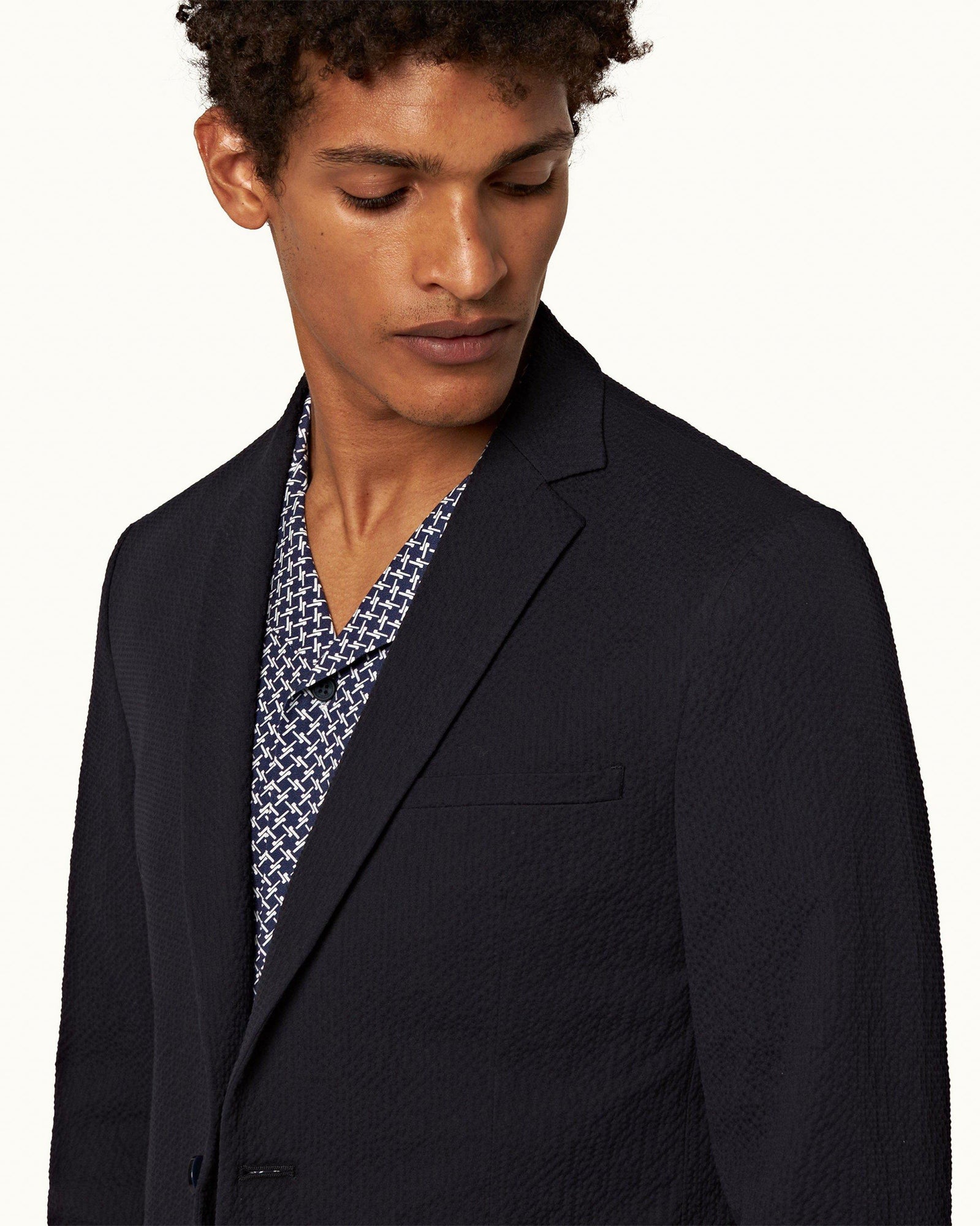 Ullock Seersucker Night Iris Seersucker Two-Button Blazer | Night Iris