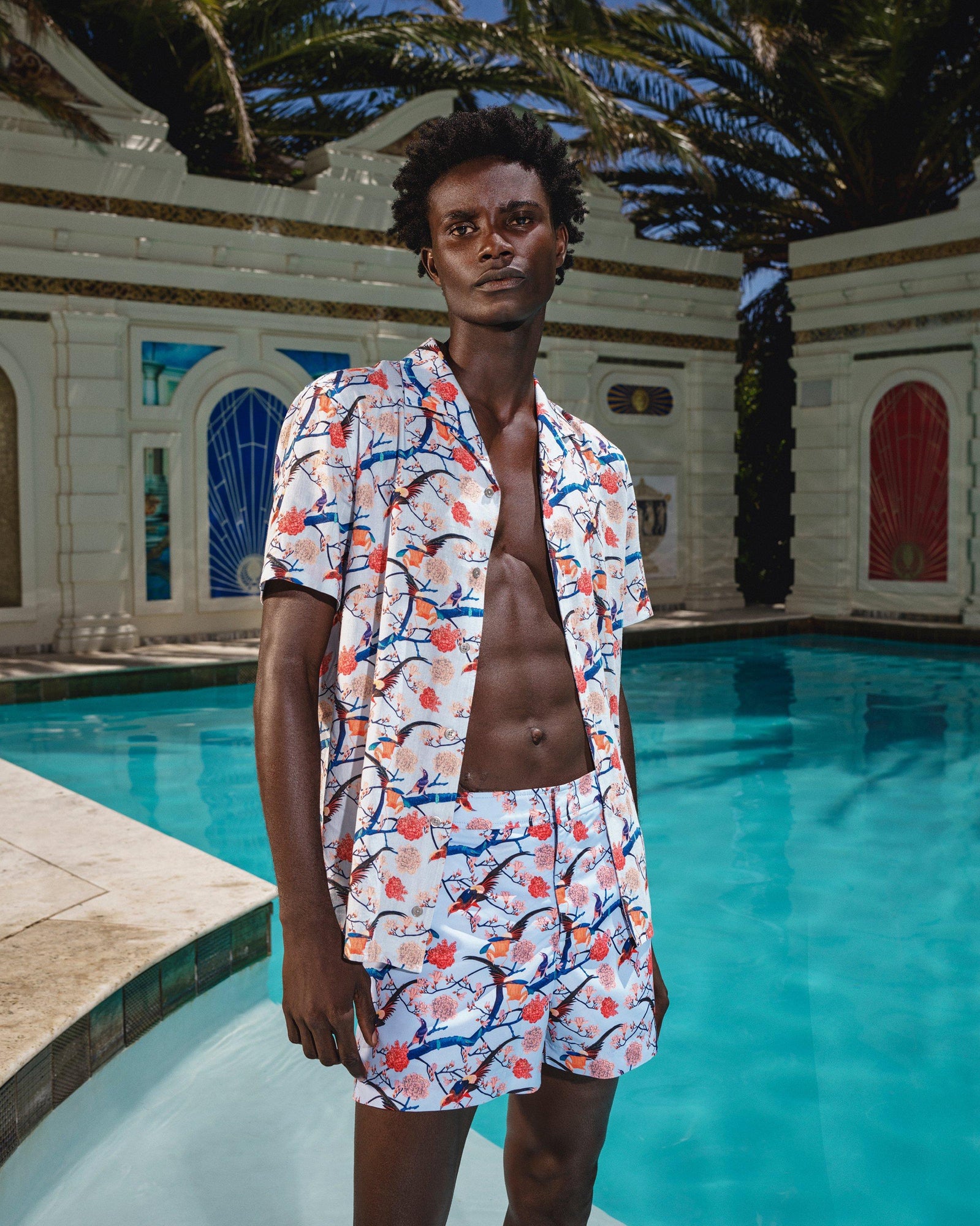 Hibbert Light Island Sky Flight Of Fantasy Capri Collar Short-Sleeve Shirt | Light Island Sky