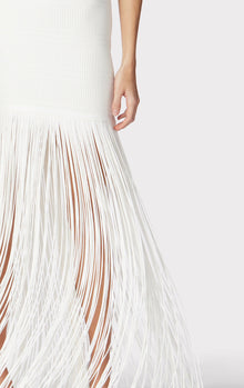 Ottoman Shadow Stripe Fringe Gown | Alabaster