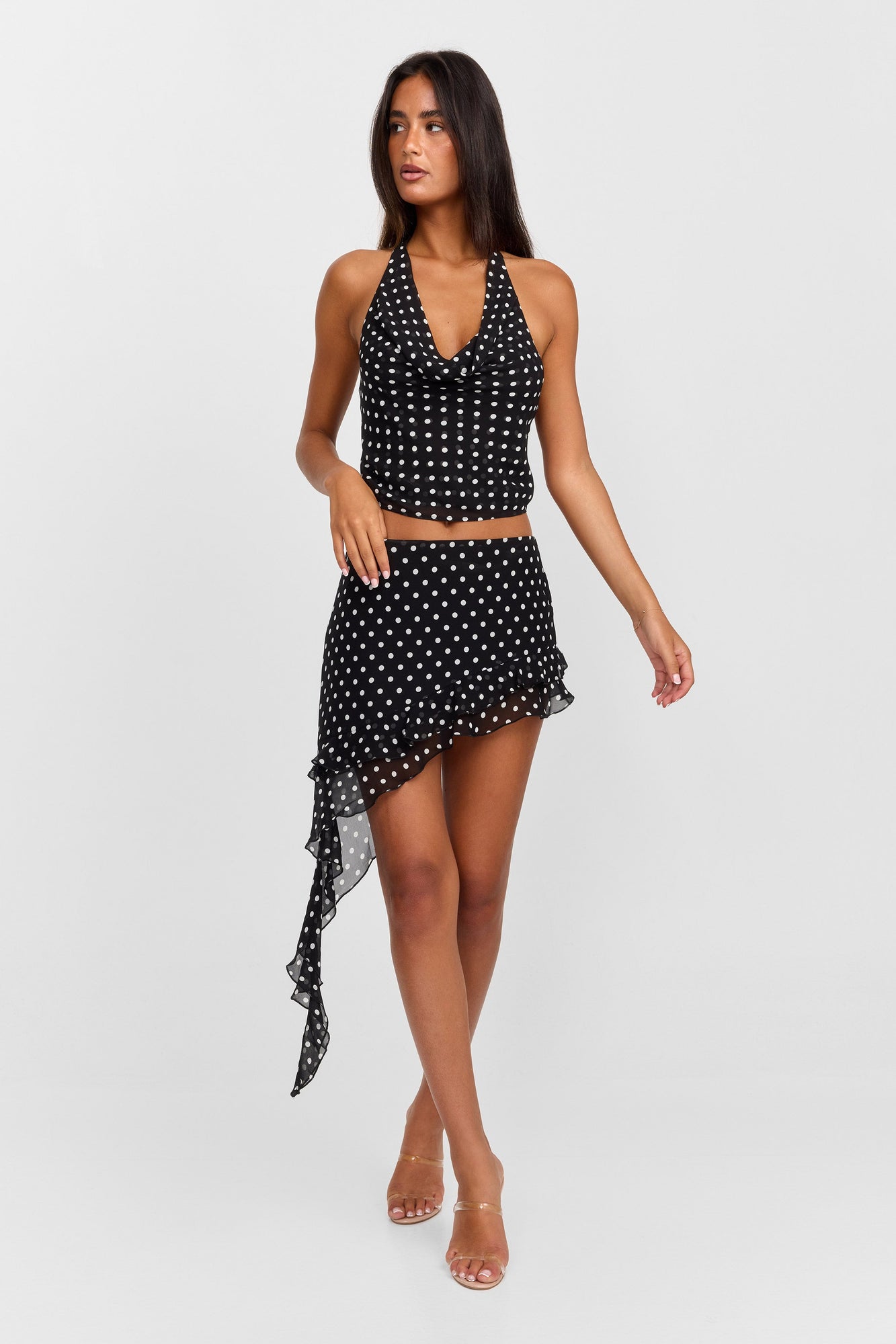 Clara Mini Skirt | Black Polkadot