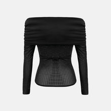 OW Collection Off Shoulder Rhinestone Blouse Blouse 002 - Black Caviar