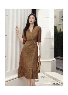 One-Piece Tea-Length Dress | Brown