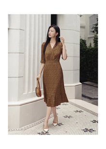 One-Piece Tea-Length Dress | Brown
